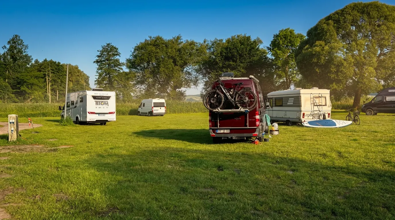 Camping-Wiese im Morgenlicht