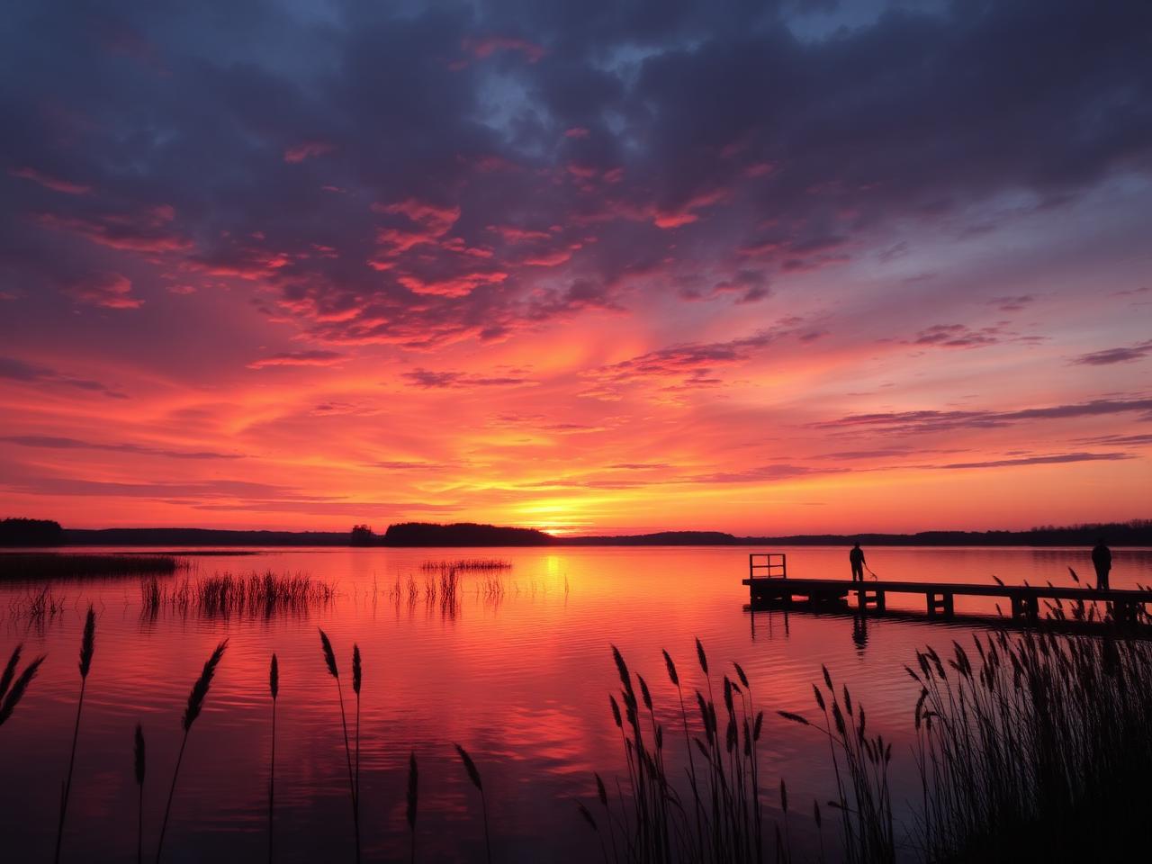 Dramatischer Sonnenuntergang über dem Kummerower See