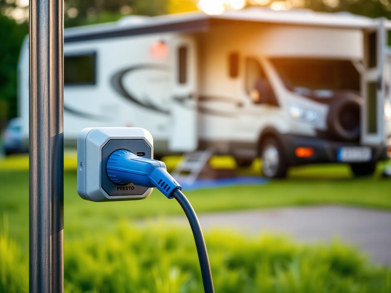 Stromsäule mit CEE-Stecker am Wohnmobil-Stellplatz